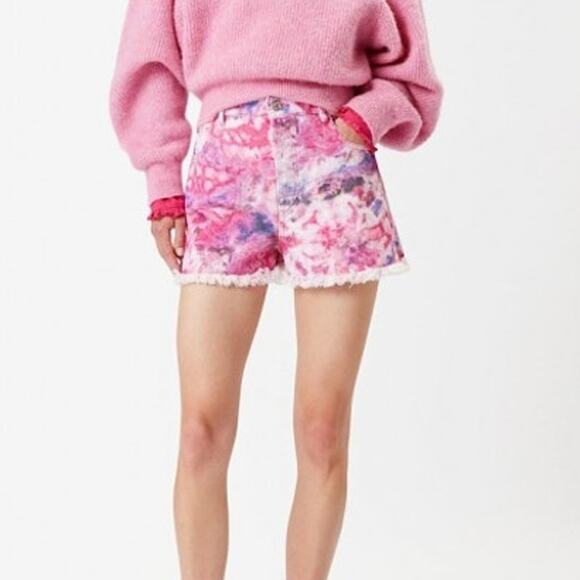 Isabel Marant Etoile Lesia Printed Cotton Shorts In Mulberry Denim Jean Tie Dye - Picture 10 of 12